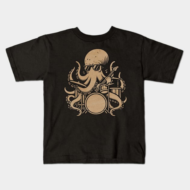 Octopus Drummer Kids T-Shirt by MasutaroOracle